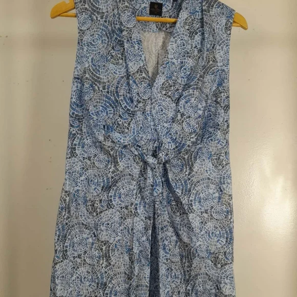 DAVID LAWRENCE Blue Cotton Printed Tie Front Sleeveless Midi Dress - Picture 10 of 14